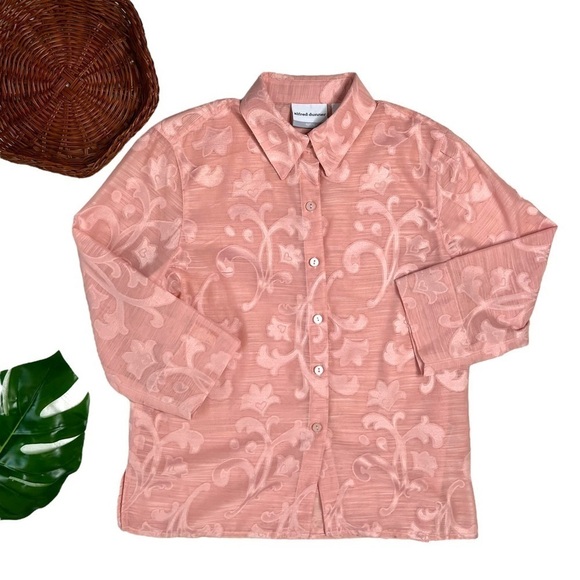 Vintage Alfred Dunner Button Up Scrollwork Blush Sheer Top Blouse Size 6 Petite - Picture 16 of 16